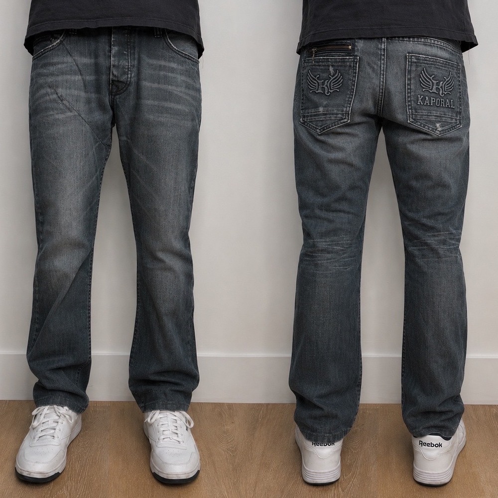 Kaporal 5 Regular Bootcut Euro Jeans Mens 36 Dark Wash Embroidered Wing Logo
